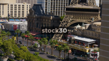 Section Of The Las Vegas Strip Including Bally's Hotel And Casino And The Eiffel Tower Restaurant, USA