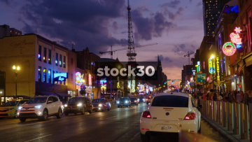 Busy Street In Nashville, Tennessee At Night, USA