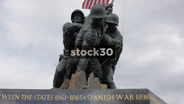 Slow Motion Zoom In To US Marine Corps War Memorial In Washington DC, USA