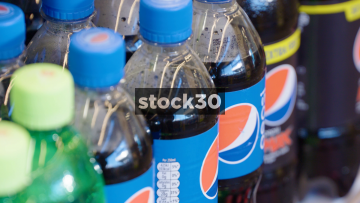 Various Fizzy Drinks On Display In Fridge