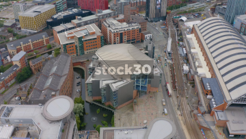 Drone Shot Of The Bridgewater Hall In Manchester, Anticlockwise Orbit, UK