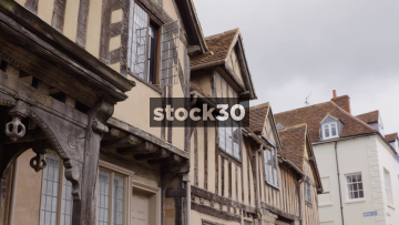 The Lord Leycester Hospital In Warwick, Two Panning Shots Of Woodwork Detail, UK