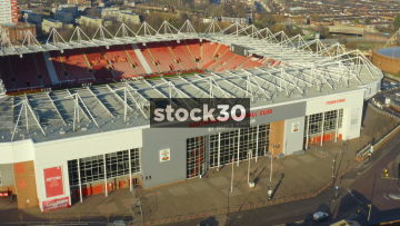 Close Up Drone Shot Rotating Anticlockwise Around Southampton Football Club St Mary's Stadium, UK