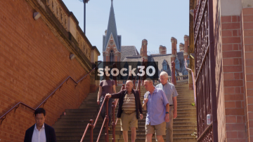 People Descending Steps From St Pancras Station In London, UK