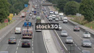 Busy M6 Motorway Near Junction 18 In Cheshire, UK